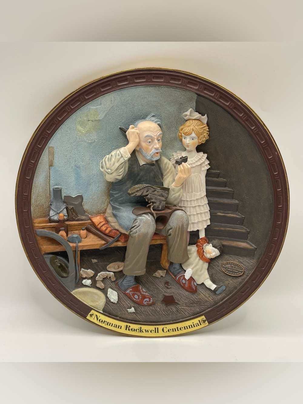 Norman Rockwell Limited Edition Hand Numered 3D Plate "The Cobbler"